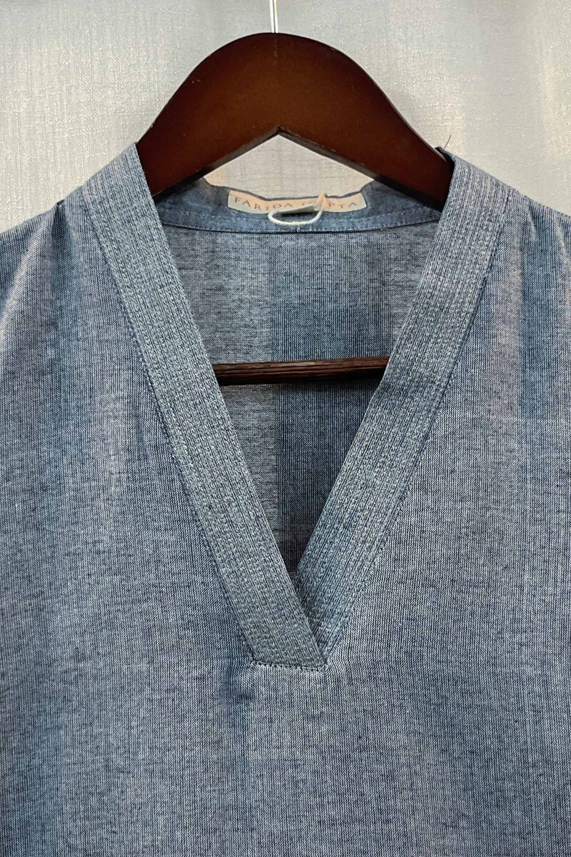 Light Blue Handcrafted Straight Handloom Cotton Kurta