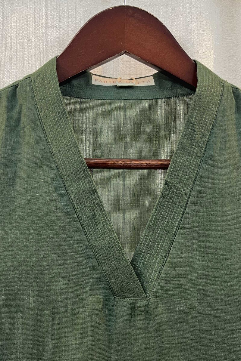 Dark Green Handcrafted Straight Handloom Cotton Kurta
