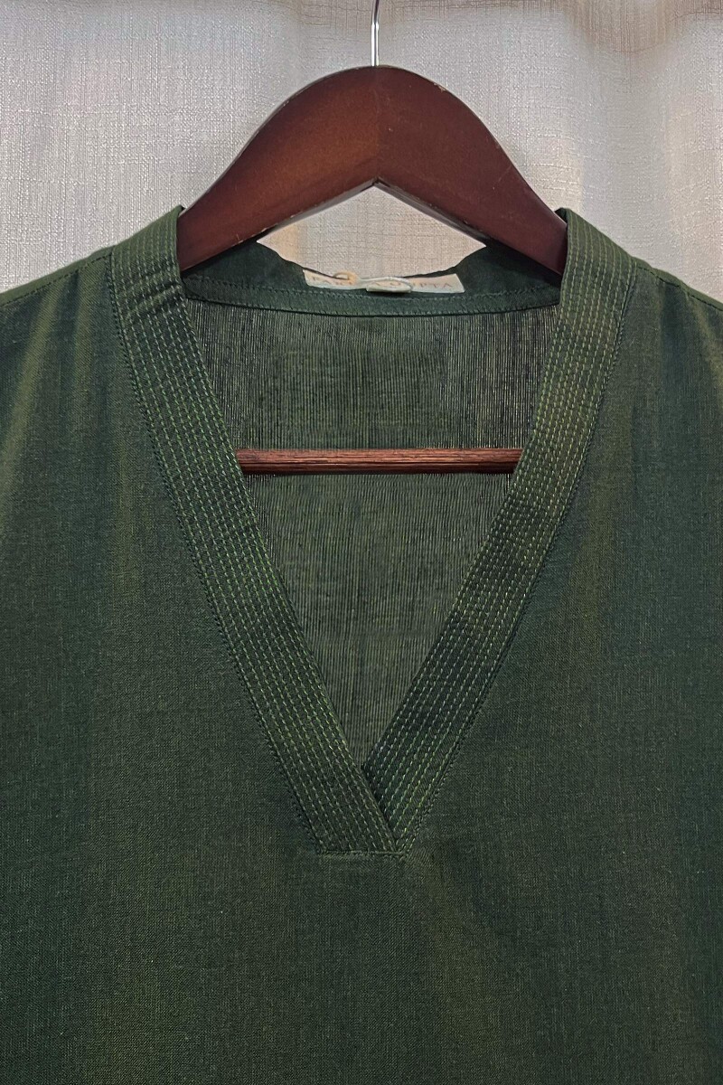 Forest Green Handcrafted Straight Handloom Cotton Kurta