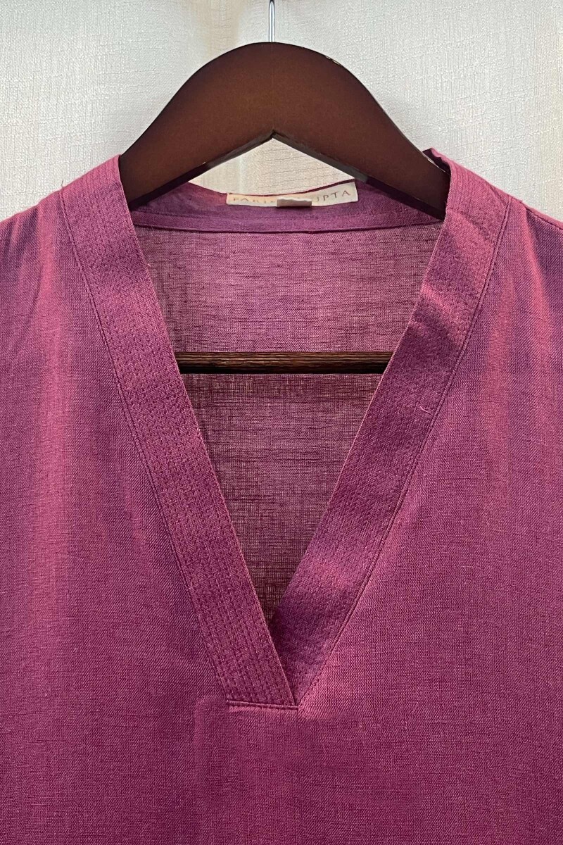 Mauve Handcrafted Straight Handloom Cotton Kurta