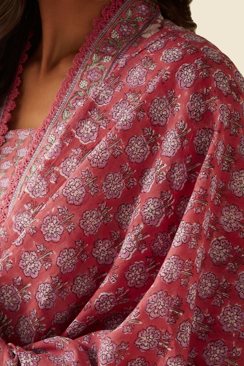Pink Hand Block-Printed Cotton Mul Dupatta