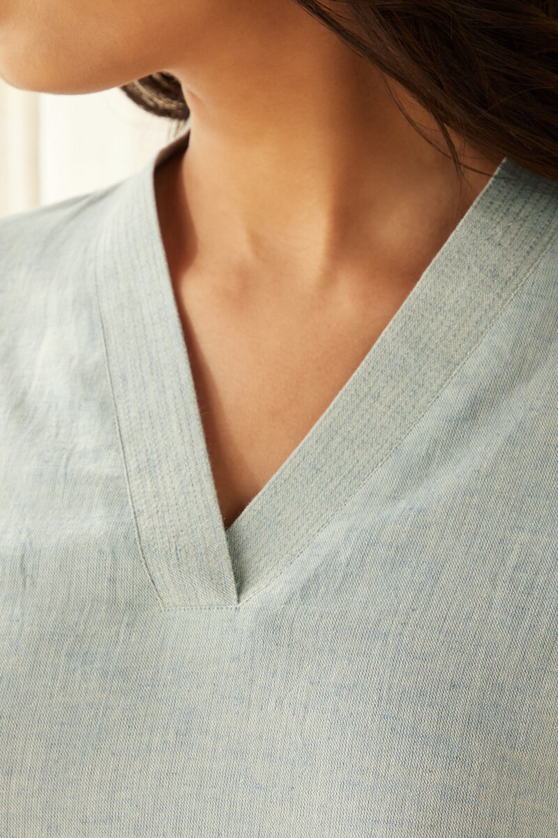 Blue Handcrafted Straight Cotton Flax Kurta