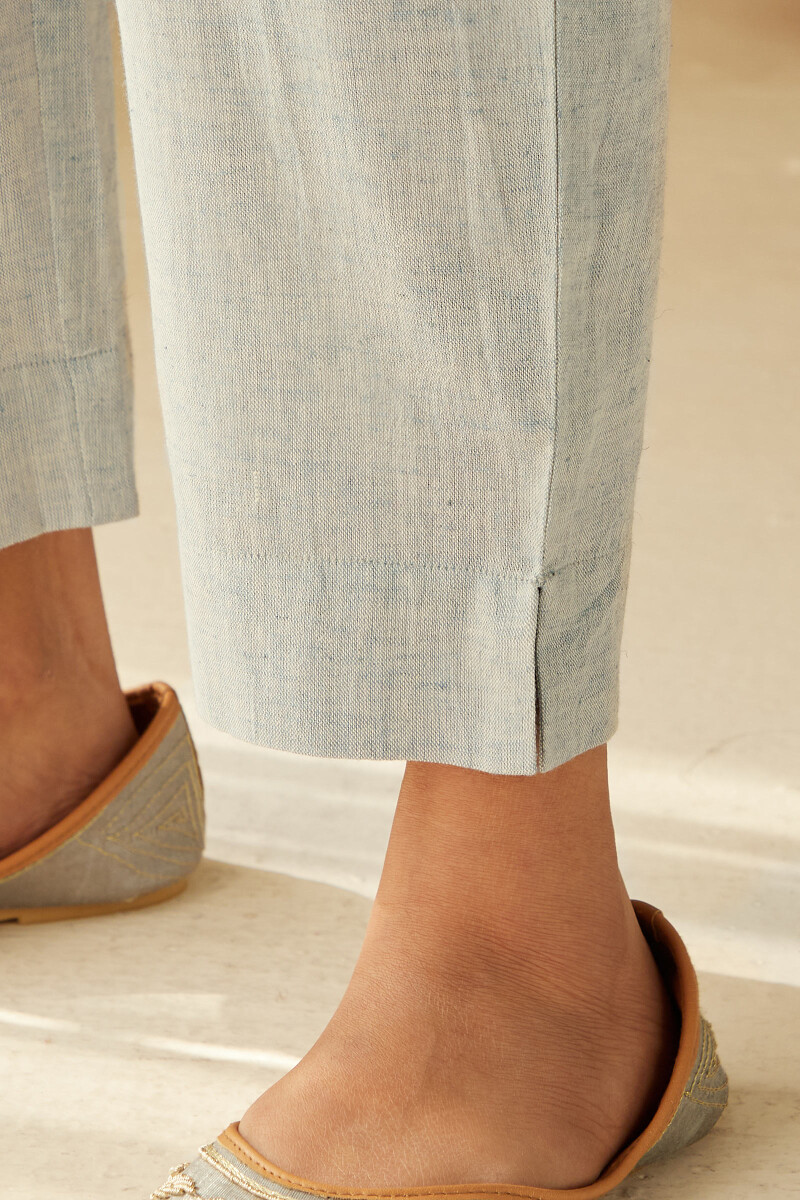 Blue Handcrafted Cotton Flax Narrow Pants