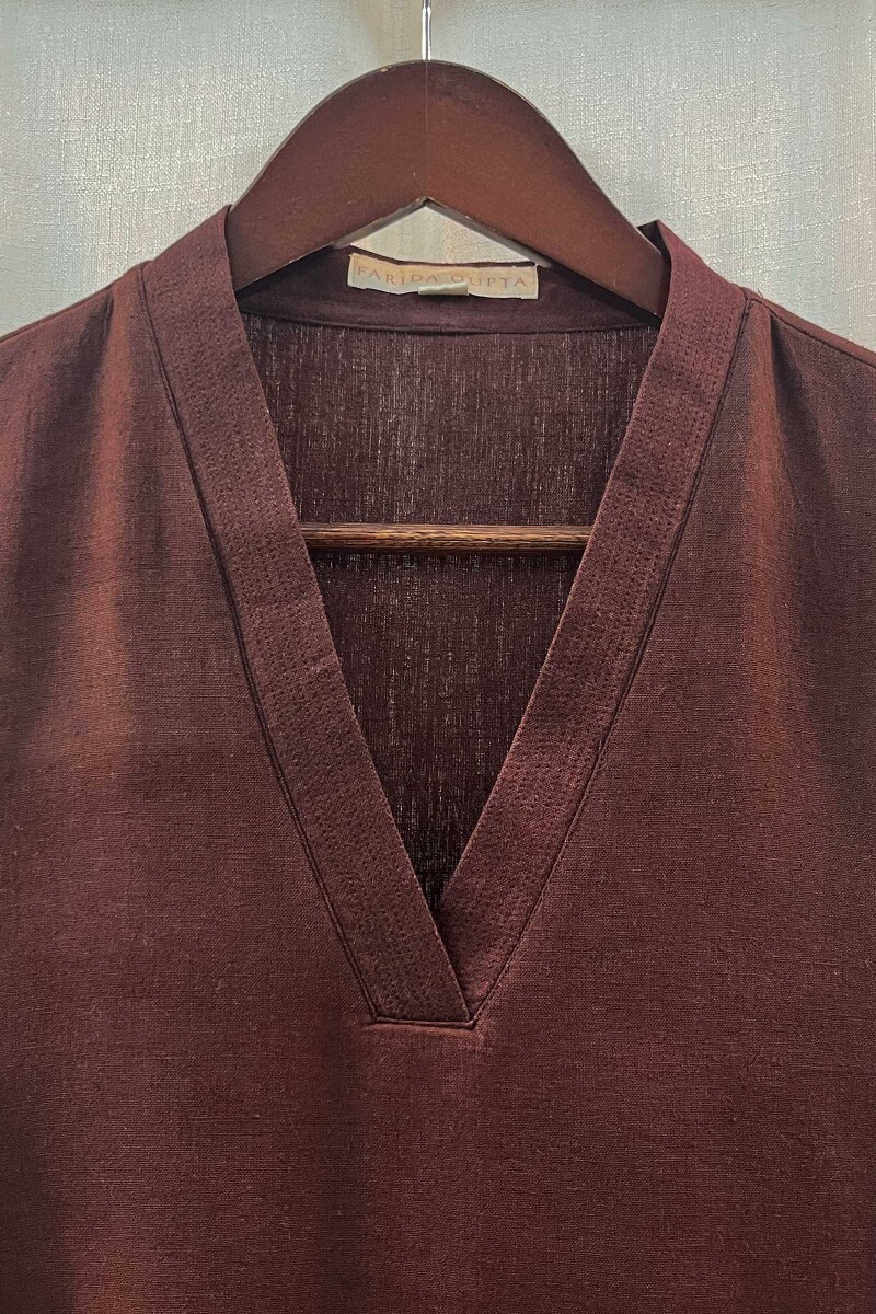 Maroon Handcrafted Straight Handloom Cotton Kurta
