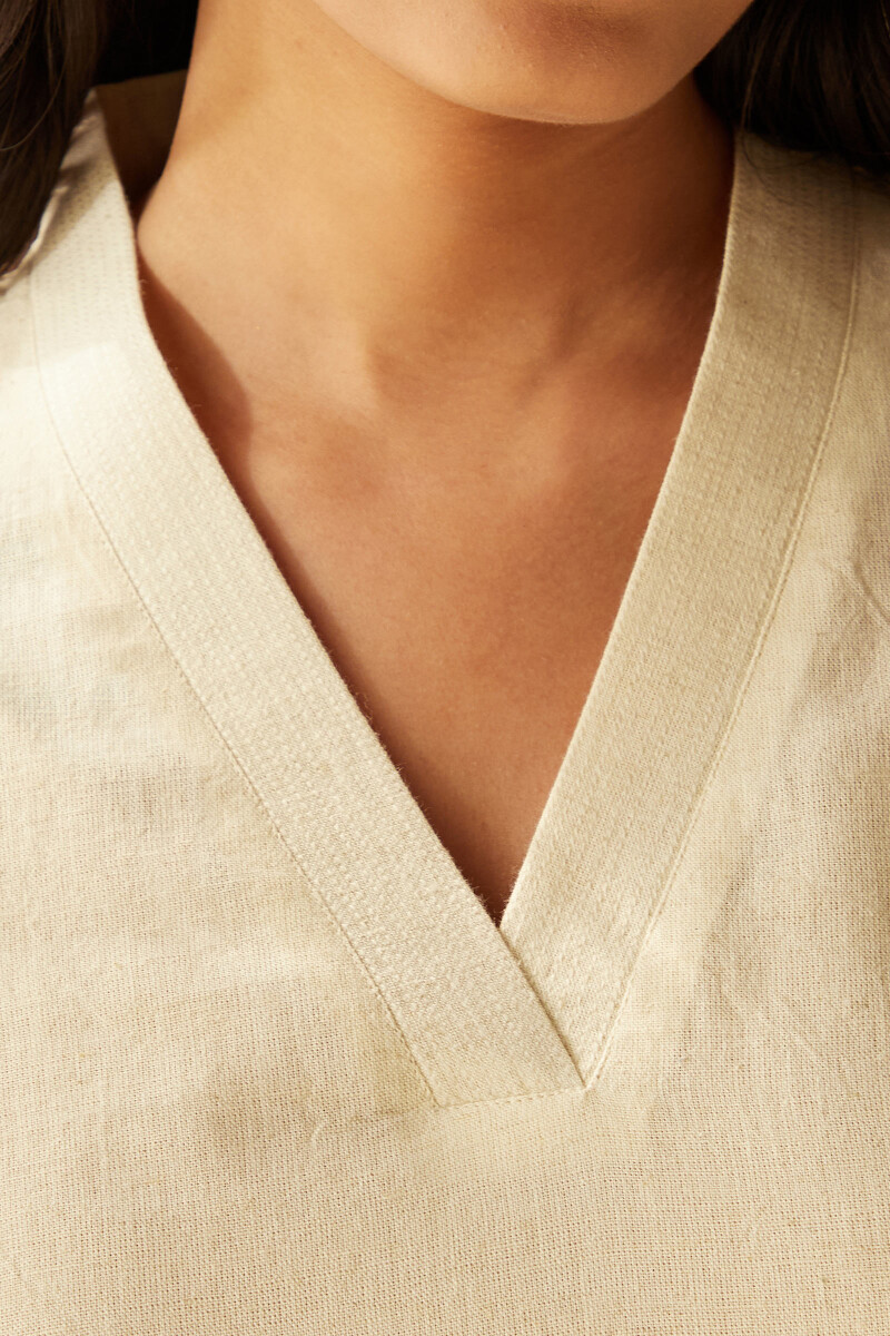 Cream Handcrafted Straight Cotton Flax Kurta