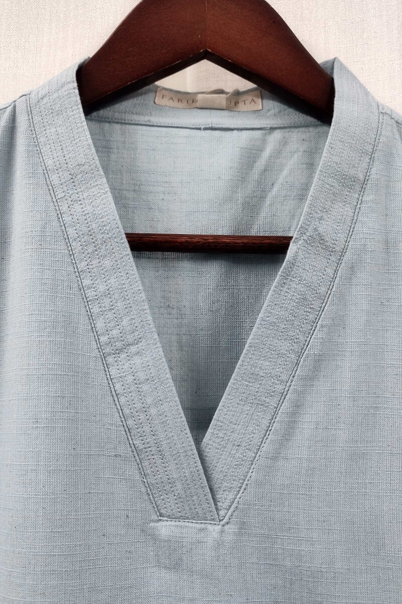 Ice Blue Handcrafted Straight Handloom Cotton Kurta