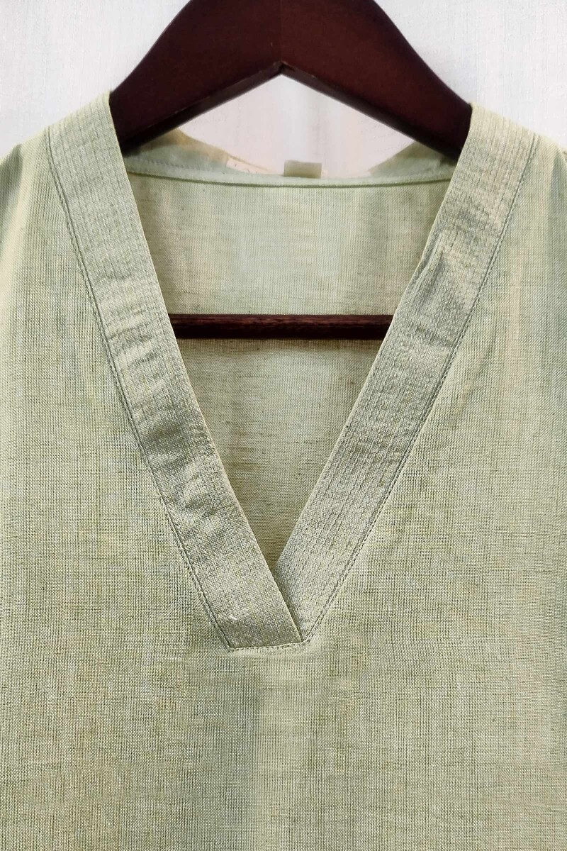 Green Handcrafted Straight Handloom Cotton Kurta