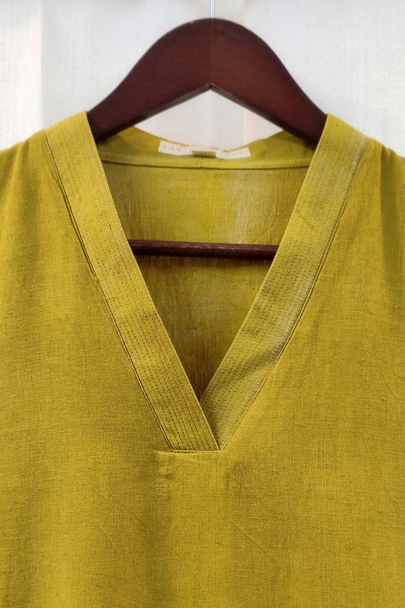Mustard Handcrafted Straight Handloom Cotton Kurta