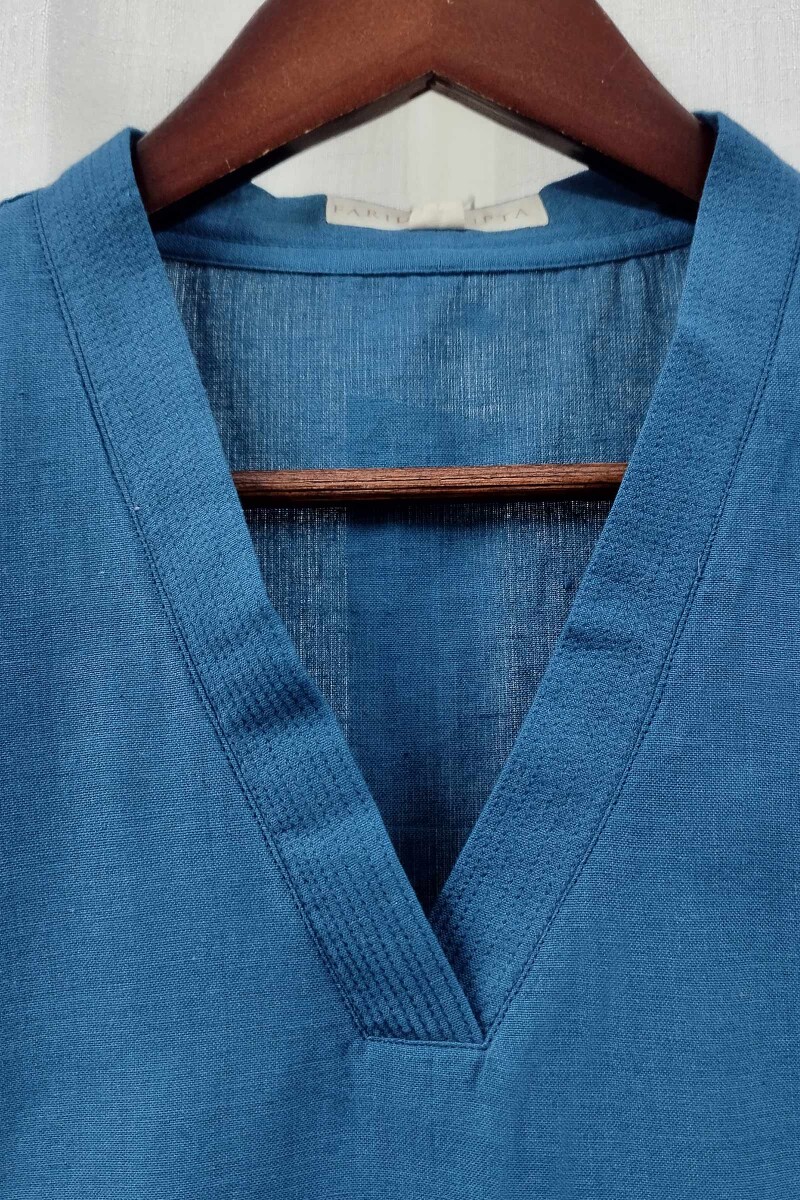 Teal Handcrafted Straight Handloom Cotton Kurta
