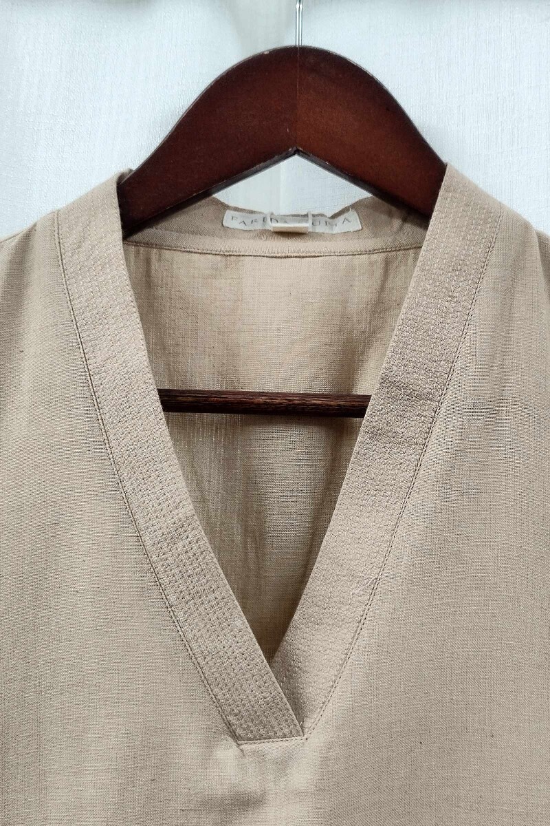 Beige Handcrafted Straight Handloom Cotton Kurta
