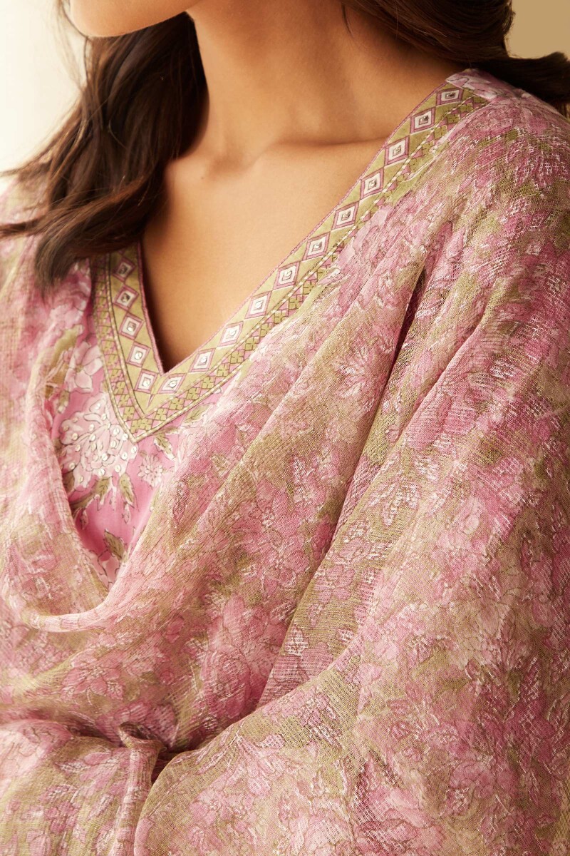 Green Hand Block-Printed Kota Dupatta