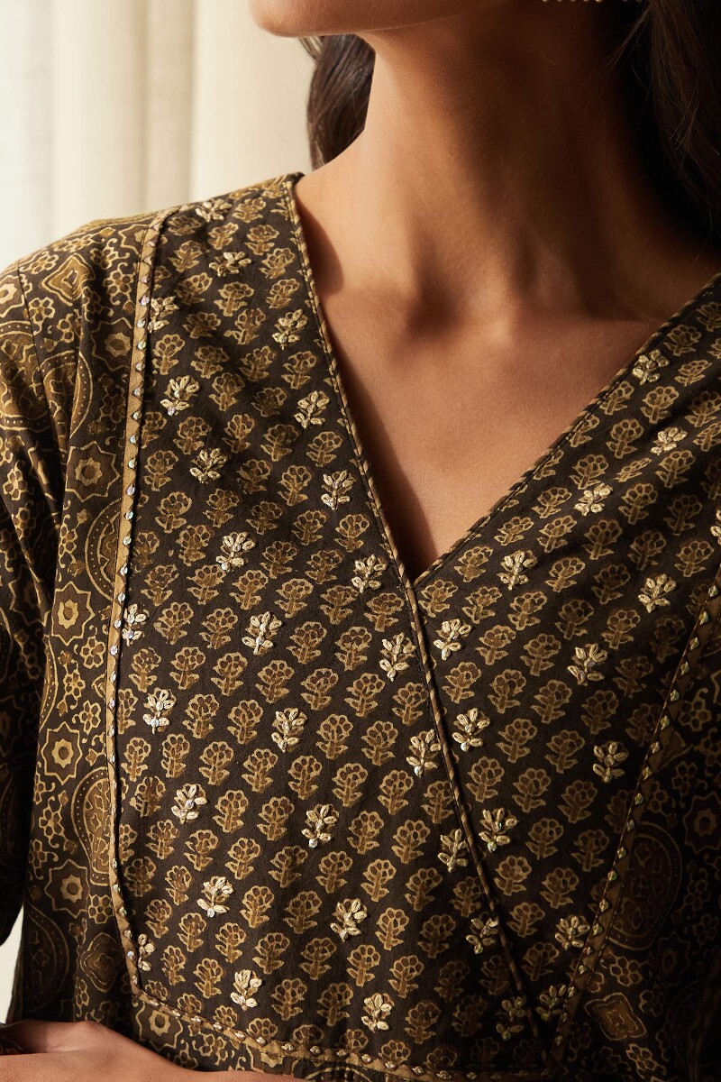Ajrak Hand Block-Printed Straight Cotton Kurta