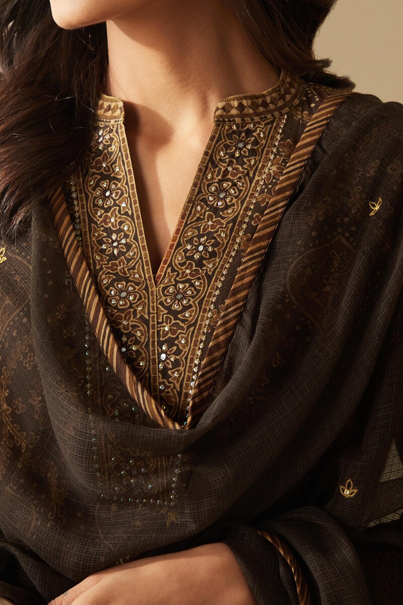 Brown Handcrafted Kota Dupatta
