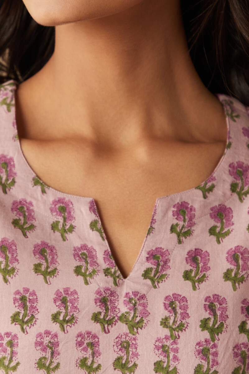 Pink Hand Block-Printed Cotton Loungewear Set