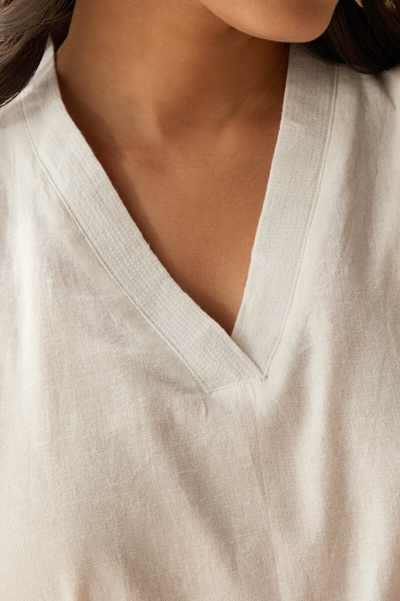 White Handcrafted Straight Cotton Linen Kurta