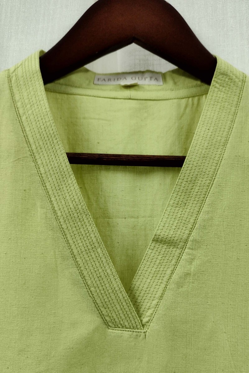 Lime Green Handcrafted Straight Handloom Cotton Kurta