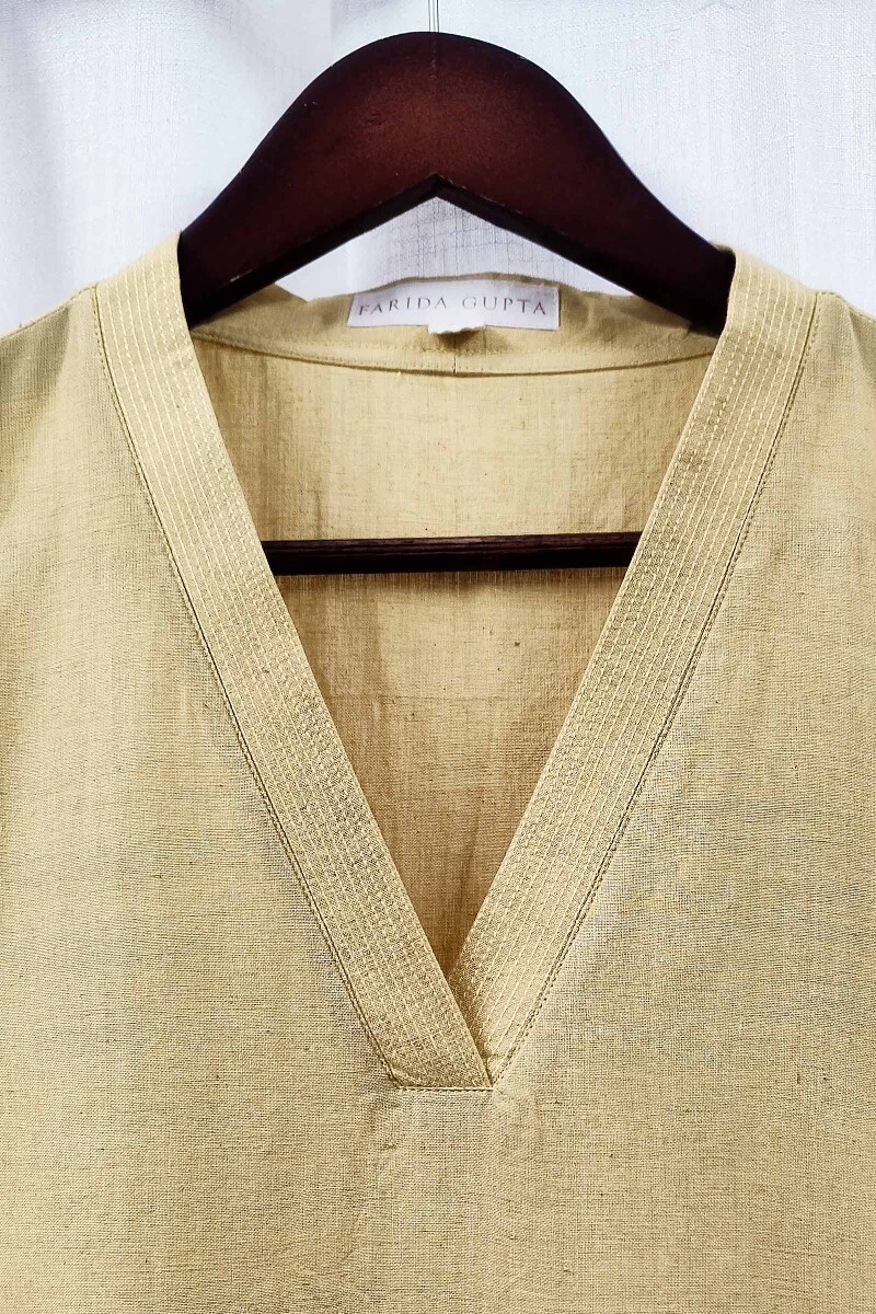 Yellow Handcrafted Straight Handloom Cotton Kurta