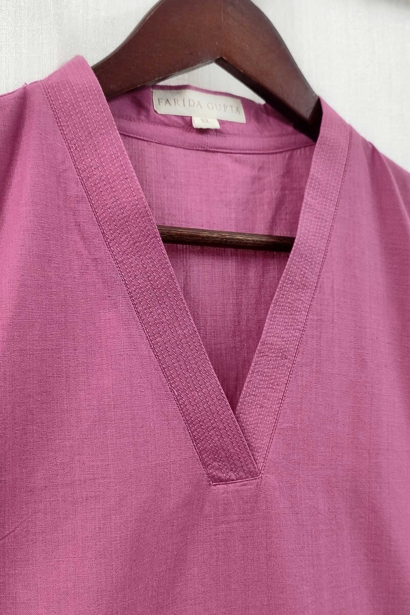 Pink Handcrafted Straight Handloom Cotton Kurta