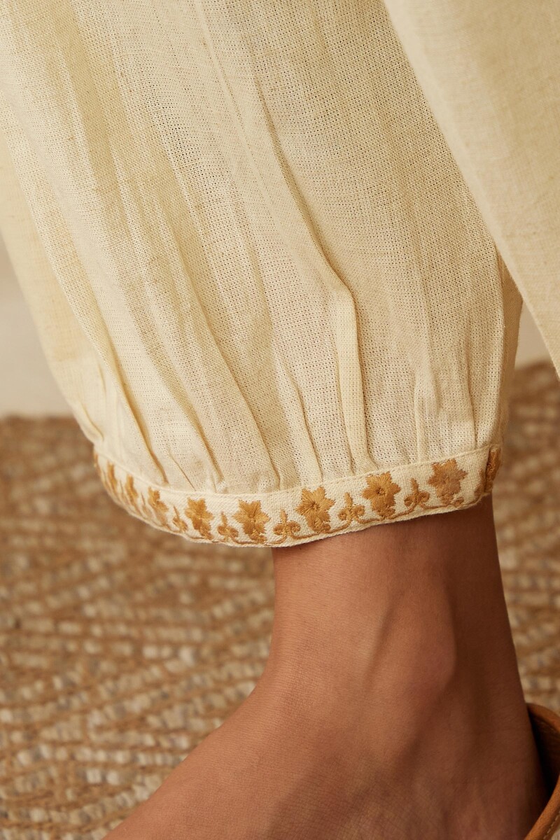 Off-White Handcrafted Cotton Flax Izhaar Pants