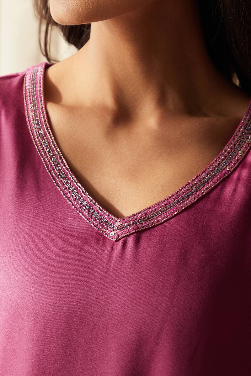Pink Handcrafted Straight Viscose Kurta