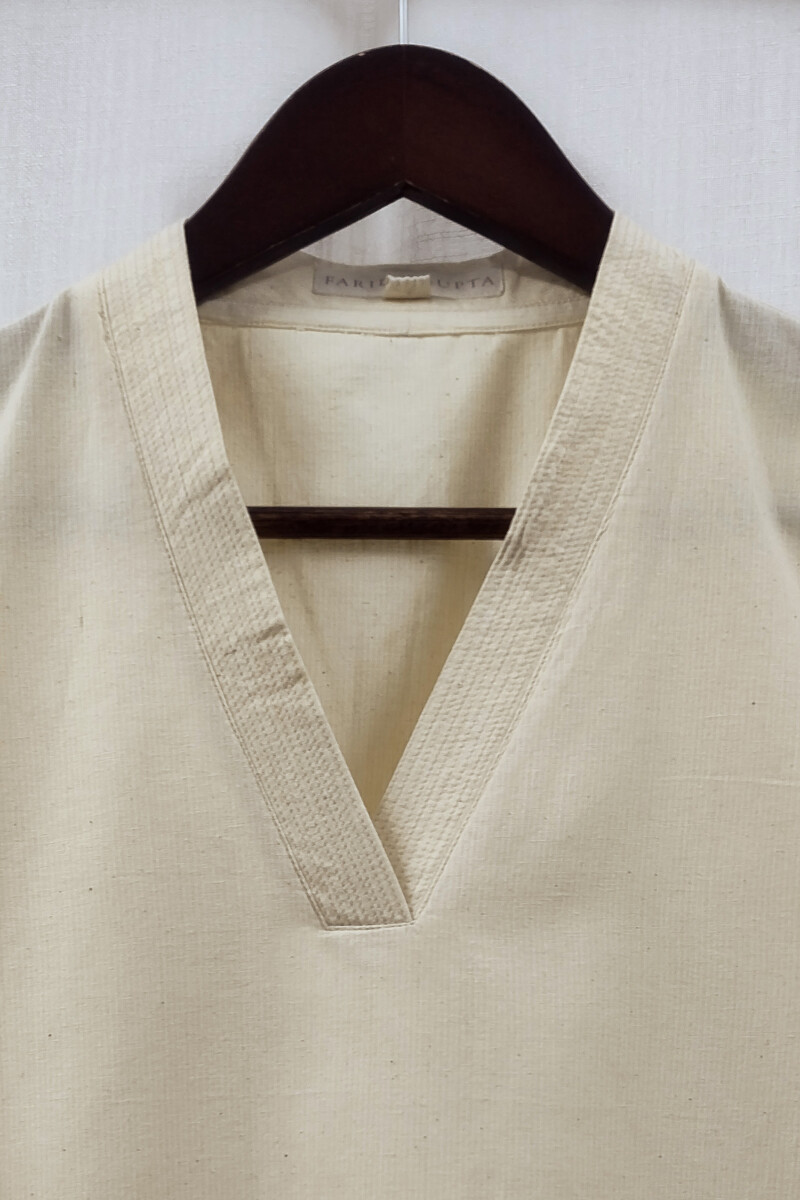 Light Yellow Handcrafted Straight Handloom Cotton Kurta