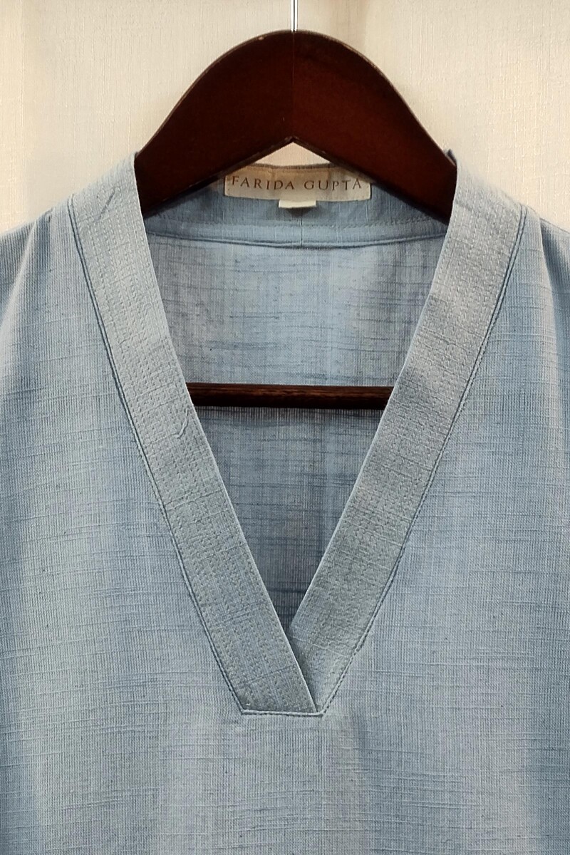 Sky Blue Handcrafted Straight Handloom Cotton Kurta