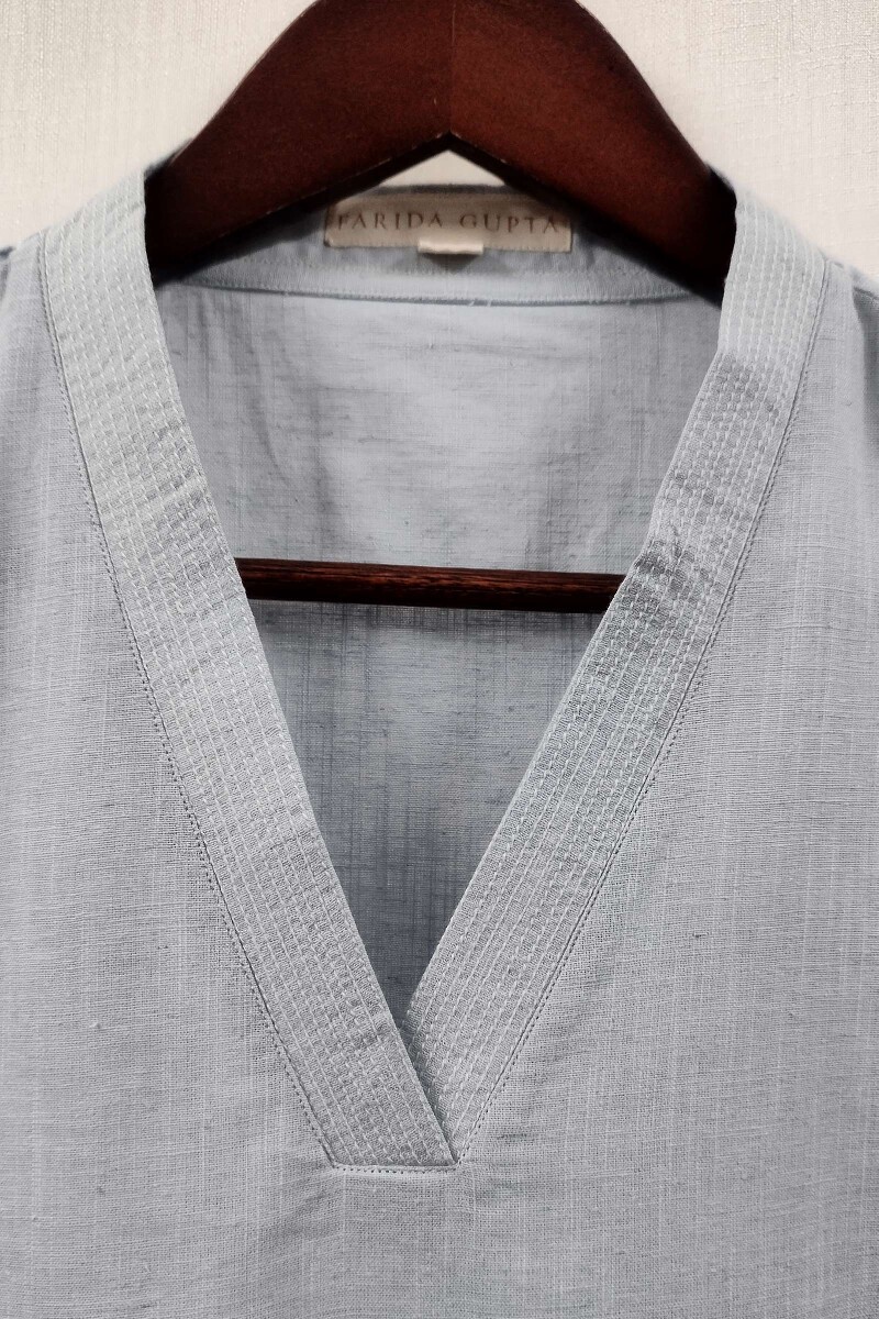 Sky Blue Handcrafted Straight Handloom Cotton Kurta