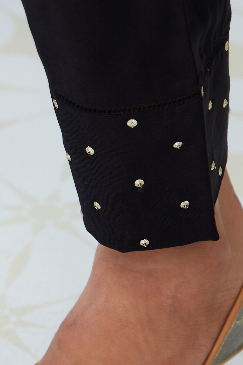Black Handcrafted Modal Narrow Pants