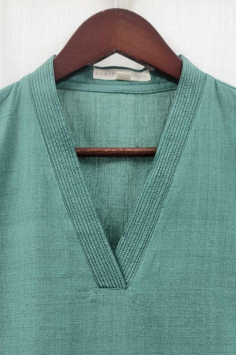 Dark Teal Handcrafted Straight Handloom Cotton Kurta