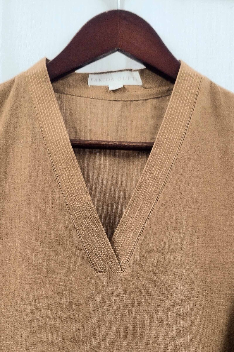 Brown Handcrafted Straight Handloom Cotton Kurta