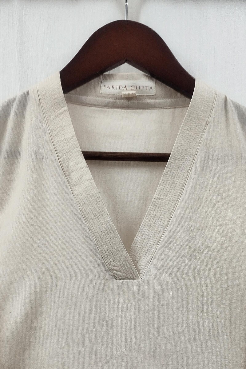 Beige Handcrafted Straight Handloom Cotton Kurta