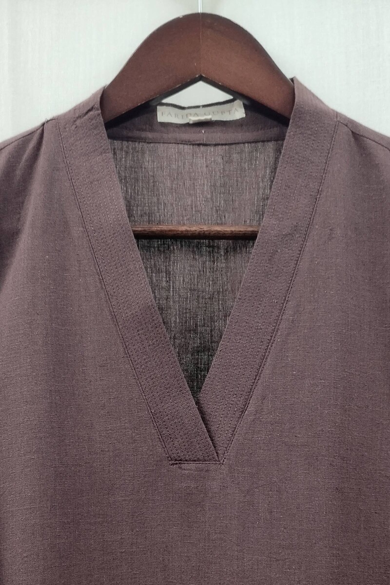 Dark Brown Handcrafted Straight Handloom Cotton Kurta