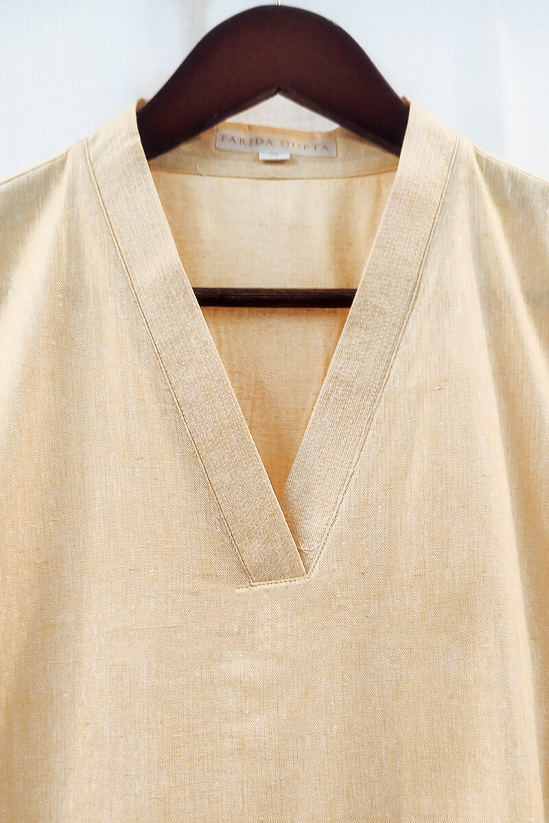 Light Yellow Handcrafted Straight Handloom Cotton Kurta