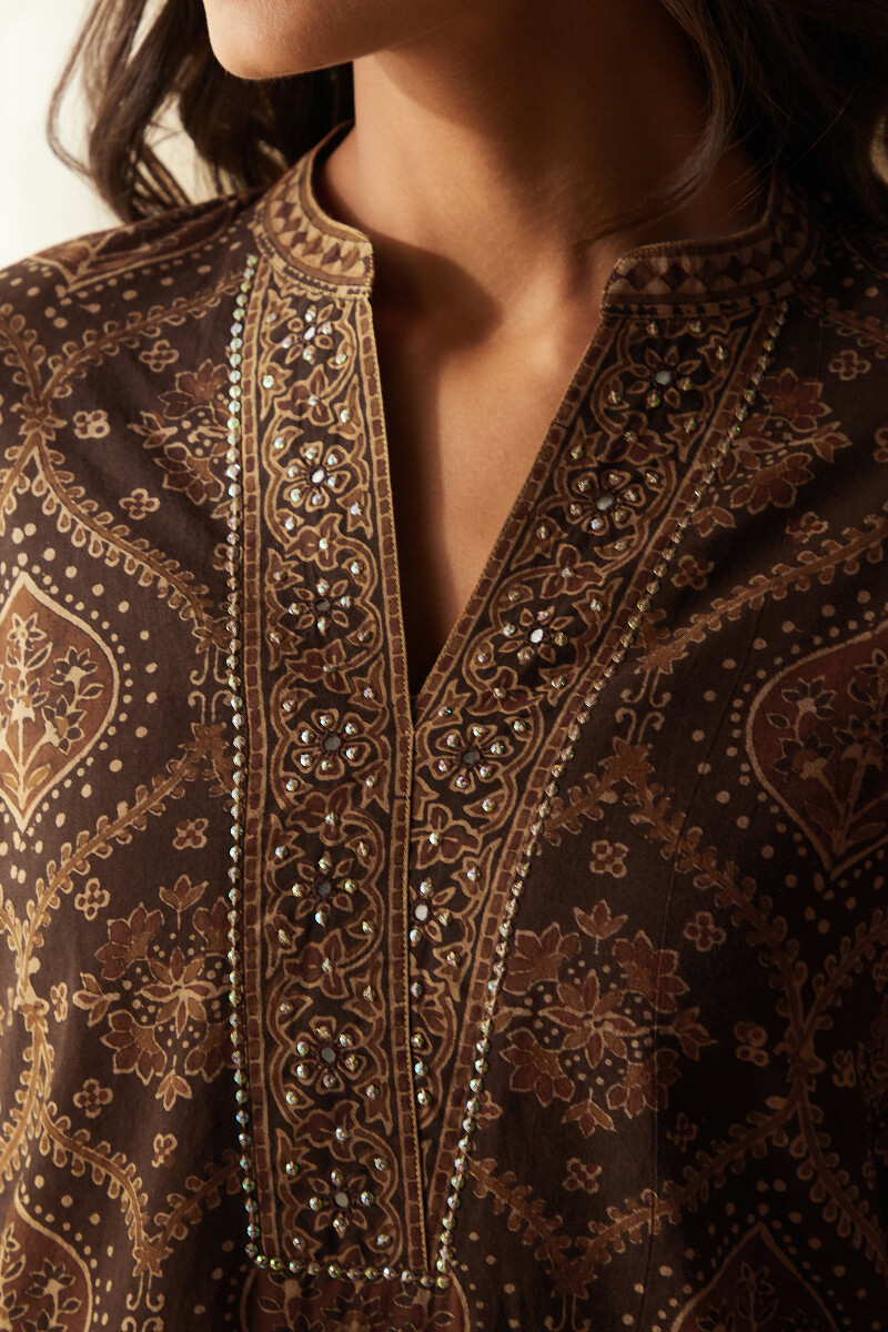 Ajrak Hand Block-Printed Straight Cotton Kurta