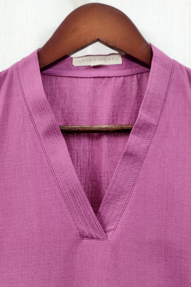 Purple Handcrafted Straight Handloom Cotton Kurta