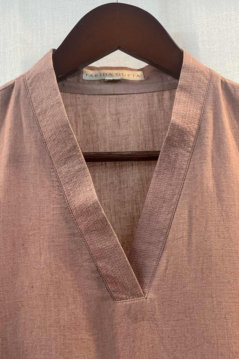 Brown Handcrafted Straight Handloom Cotton Kurta