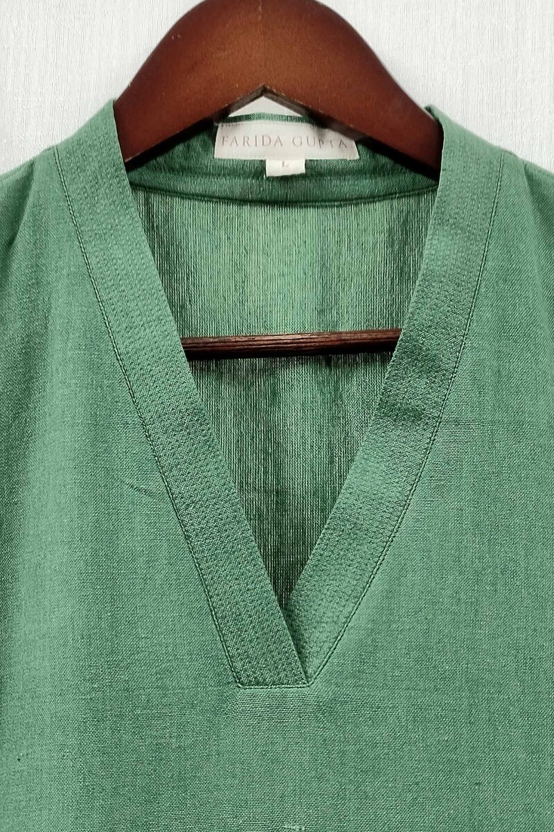 Green Handcrafted Straight Handloom Cotton Kurta