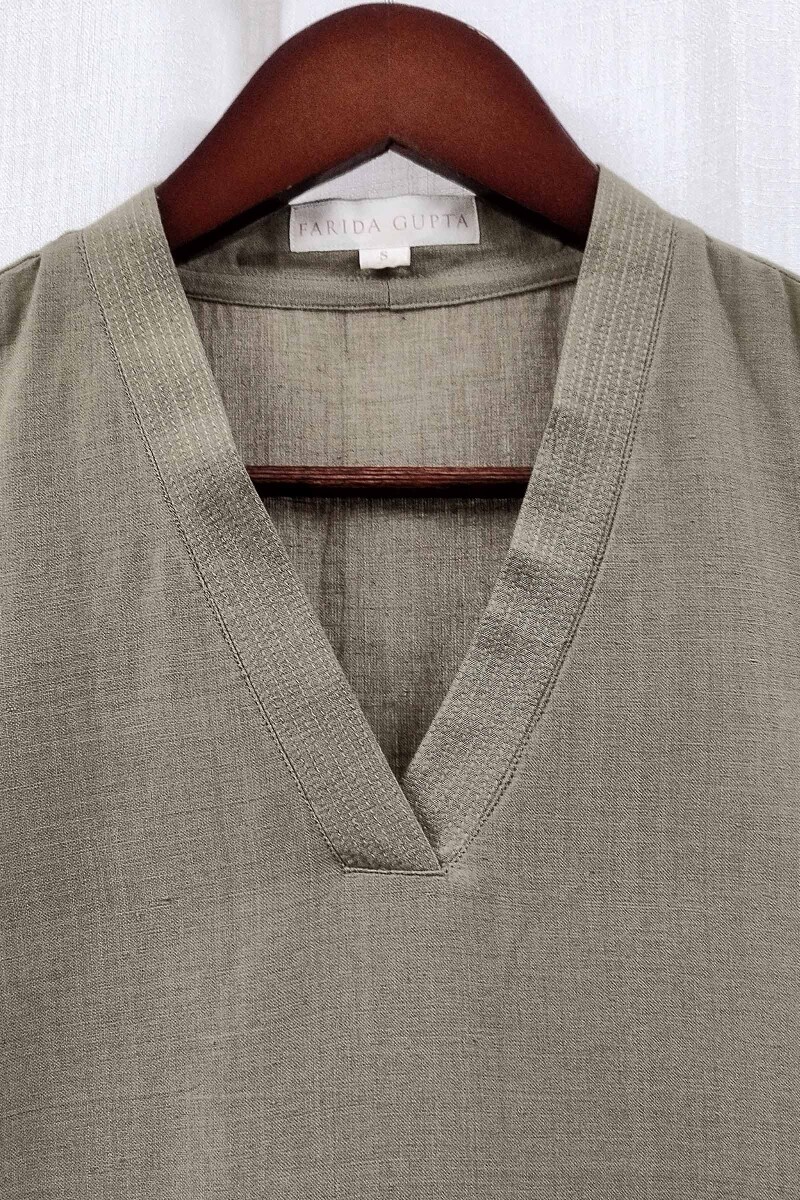 Dark Khaki Handcrafted Straight Handloom Cotton Kurta
