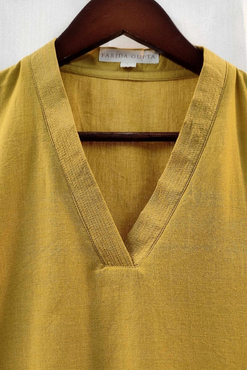 Gold Handcrafted Straight Handloom Cotton Kurta