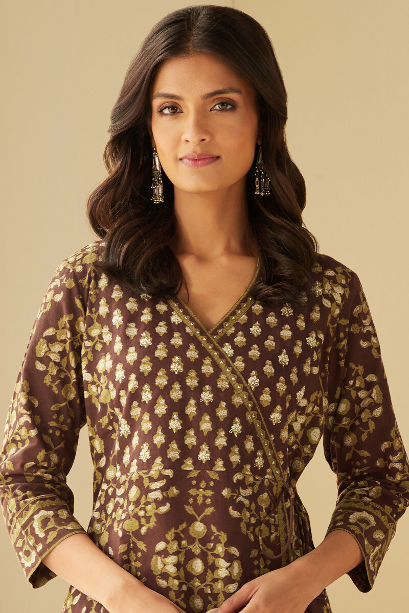 Bagru Hand Block-Printed Angrakha Cotton Kurta