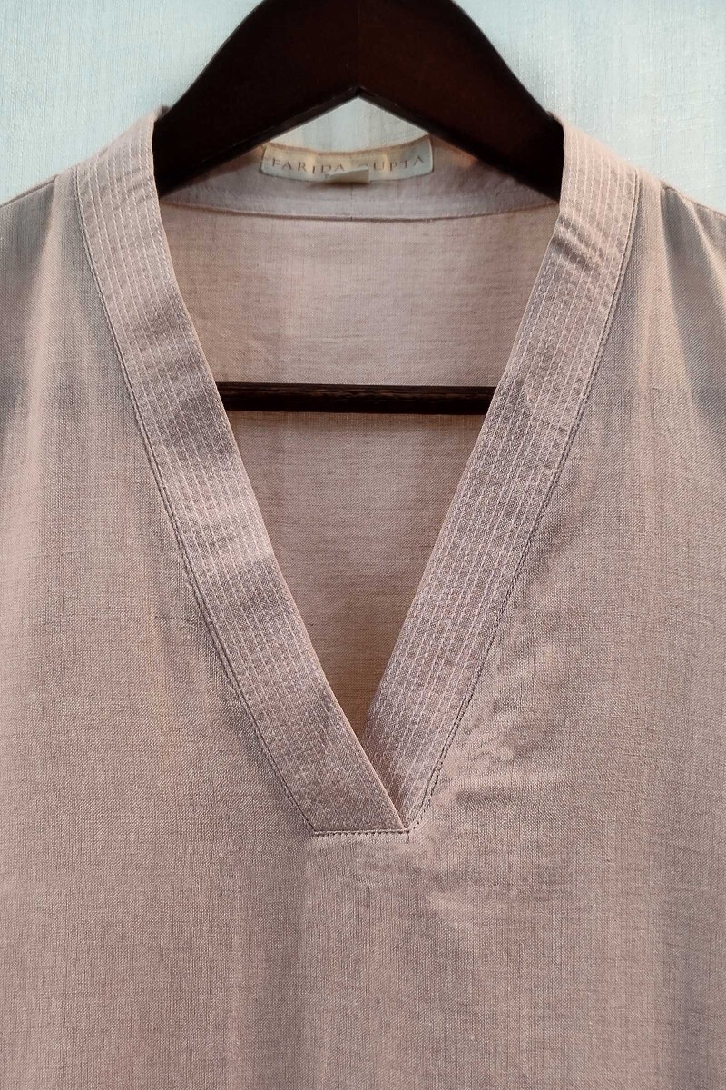 Powder Pink Handcrafted Straight Handloom Cotton Kurta
