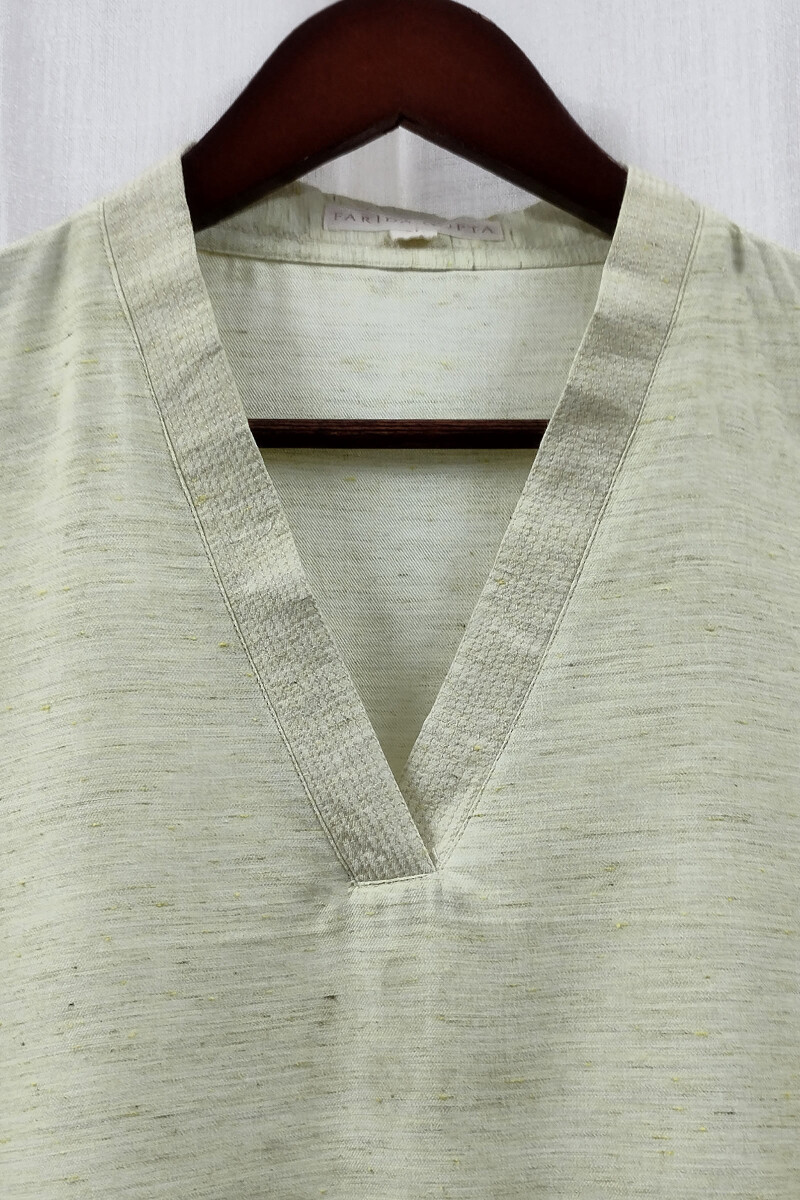 Yellow Handcrafted Straight Handloom Cotton Kurta