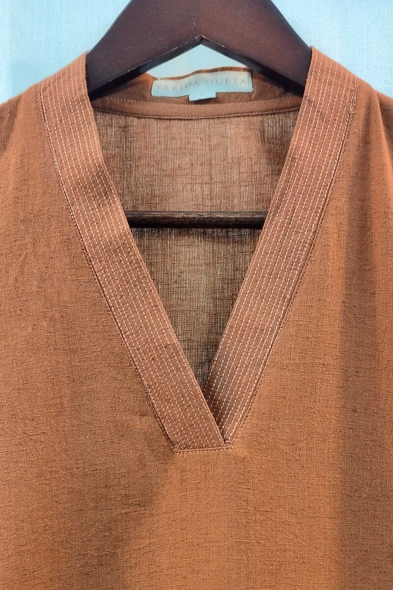 Brown Handcrafted Straight Handloom Cotton Kurta
