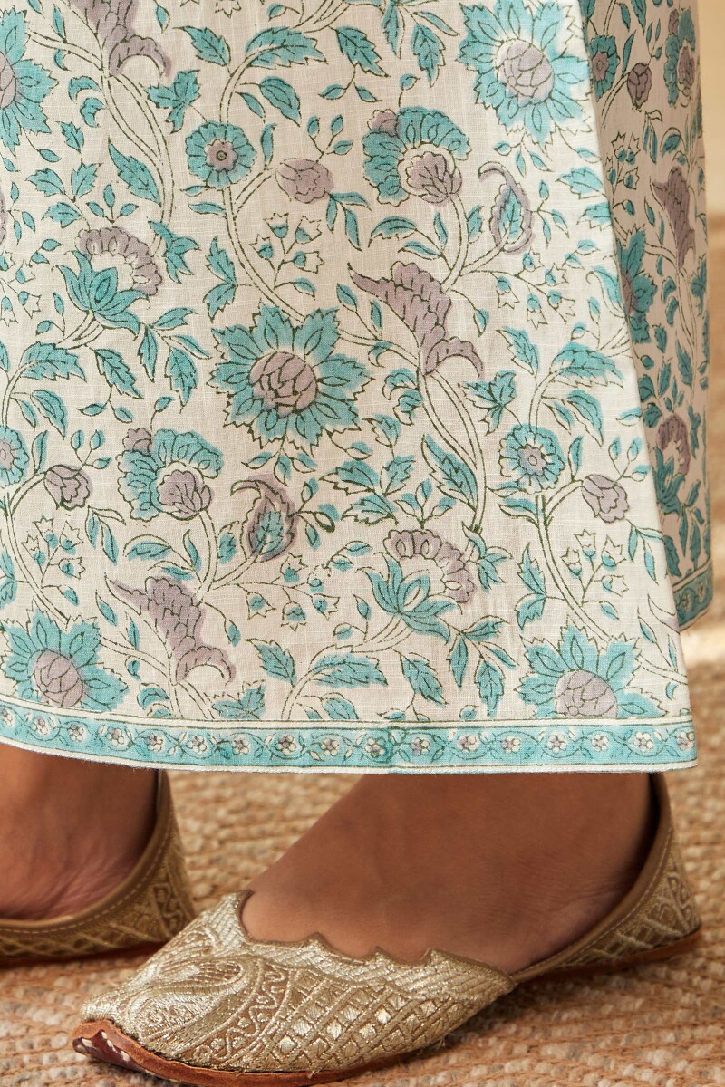 White Hand Block-Printed Cotton Slub Palazzo