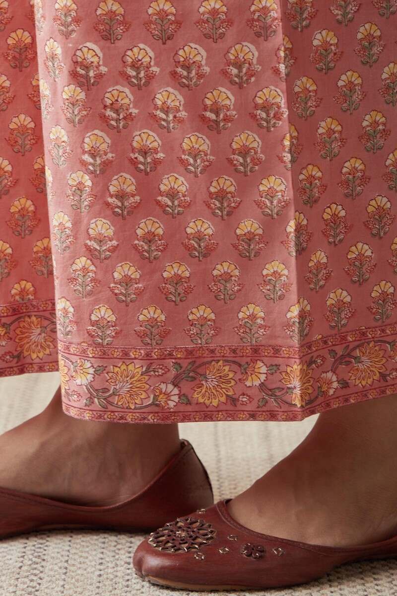 Peach Hand Block-Printed Cotton Farsi