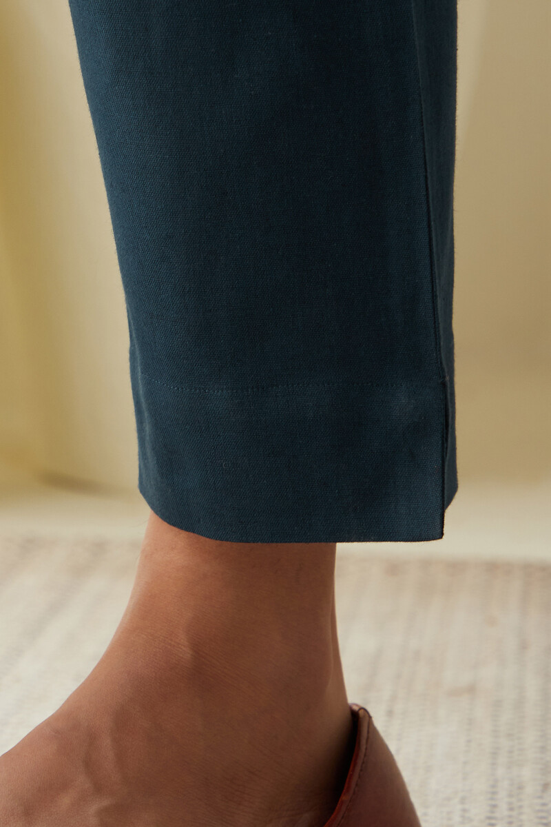 Indigo Handcrafted Cotton Linen Narrow Pants
