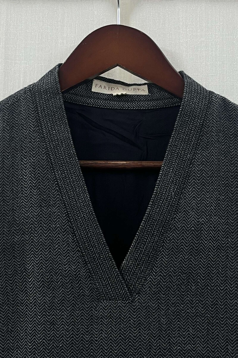 Grey Handcrafted Straight Faux Wool Kurta