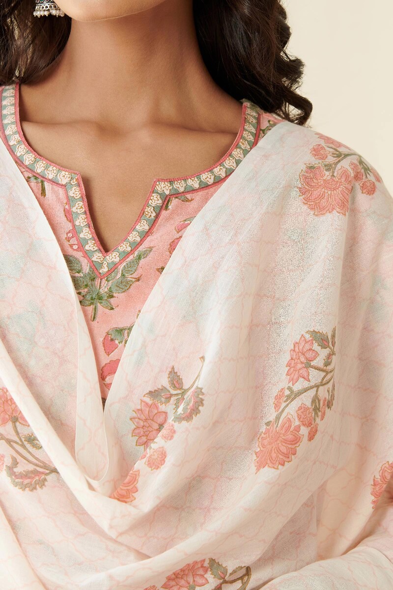 White Hand Block-Printed Cotton Mul Dupatta