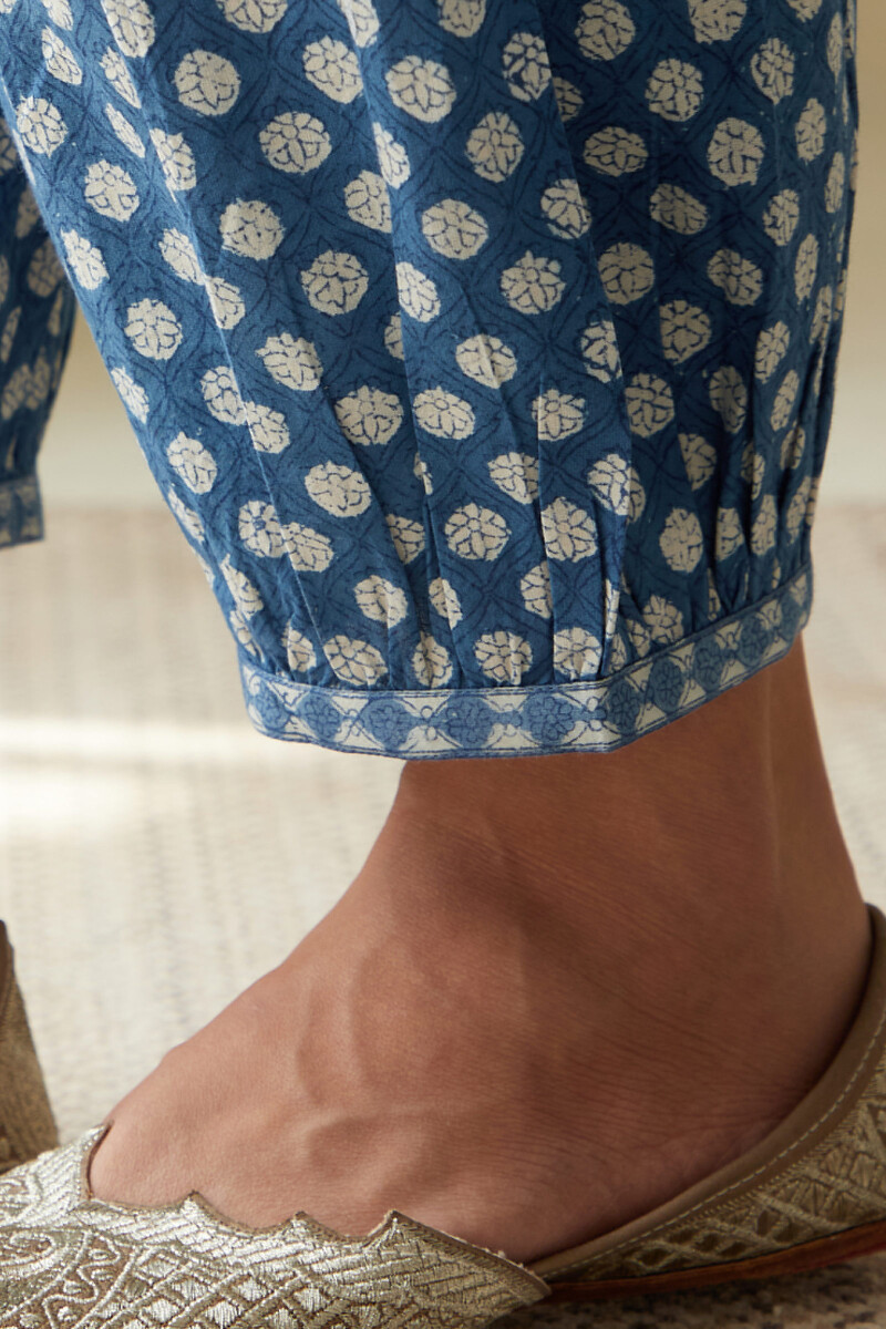 Indigo Hand Block-Printed Cotton Izhaar Pants