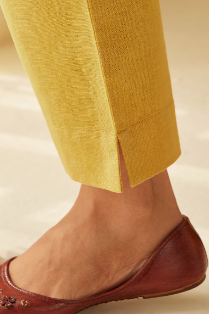 Mustard Handcrafted Cotton Flax Narrow Pants